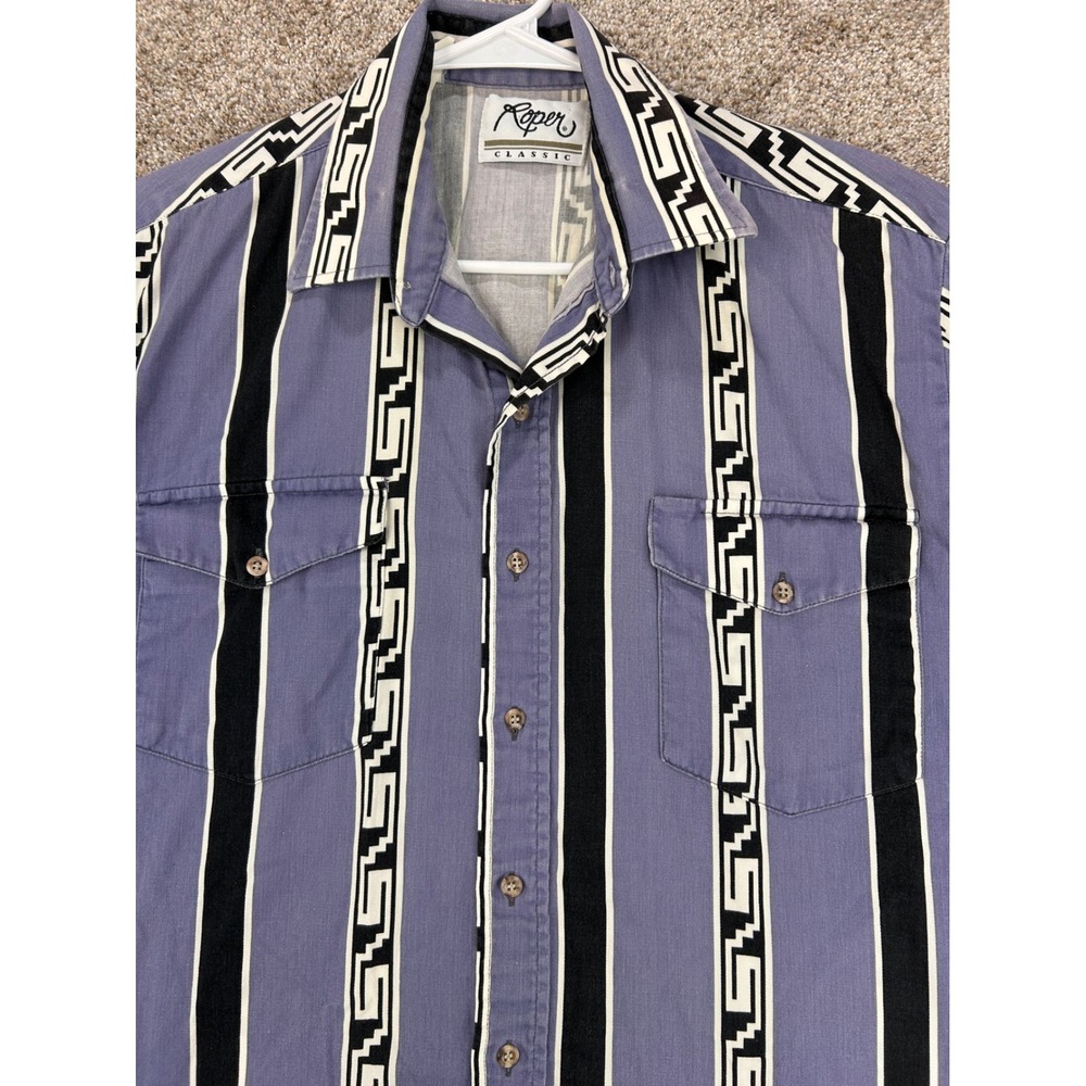 Roper Vintage Classic Mens Purple Geometric Stripe Western Button Down Shirt